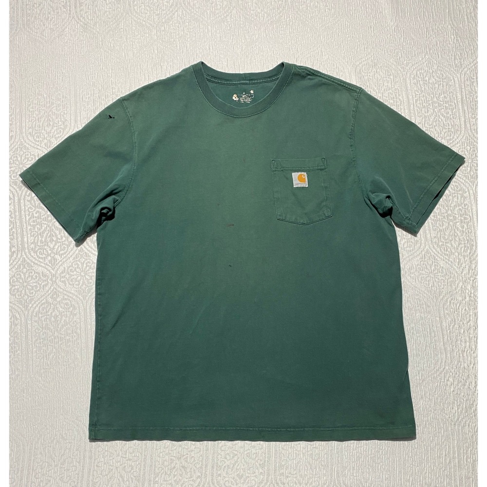 Carhartt Mens XL K87 Pocket T-Shirt Hunter Green Distressed Heavyweight Cotton